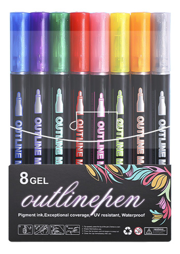 Rotulador De Doble Línea Glint De 8 Colores Outline Markers