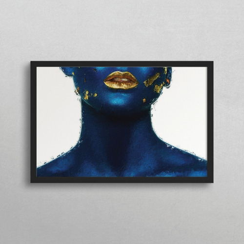 Quadro Decorativo Grande Sala Beleza Feminina Golden Blue