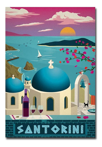 Santorini Travel Vintage Art Iman Para Nevera Tamaño 2 5 X 3