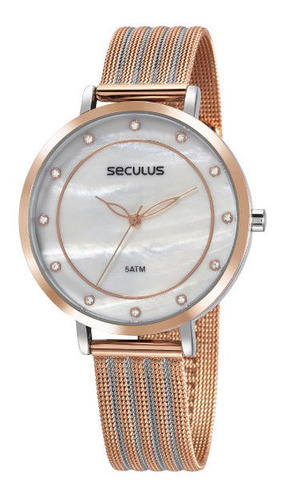 Relógio Seculus Feminino Rosê 5 Atm Pulsei Mesh 77041lpsvgs2