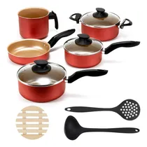 Comprar Jogo Panelas 05 Pçs + 05 Descansos + Concha + Escumandeira