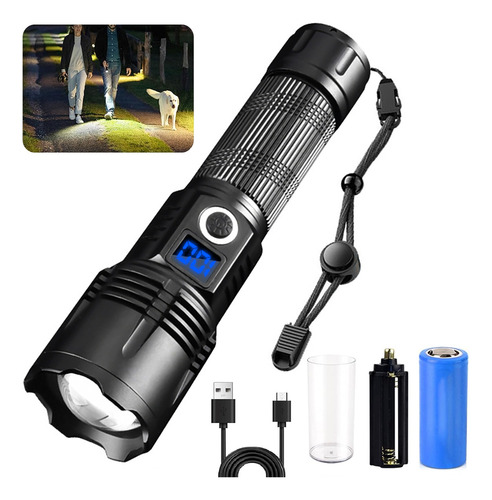 AMSZOOM Lampara Táctica Usb Recargable Led Linternas Potentes Negra Linterna Blanco Luz Negro