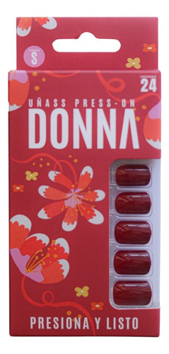 Uñas Press On Autoadhesivas 24 Pcs Donna Color Rojo Italiano Liso