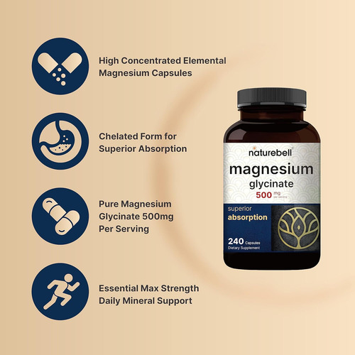 Cápsulas De Glicinato De Magnesio Naturebell 500 Mg | 240 Un