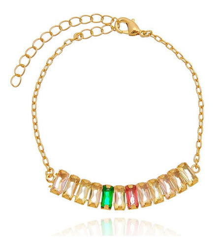 Pulseira Pedra Colorida Zirconia Folheada Ouro 18k Semi Joia