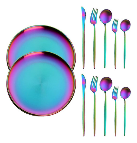 Buyer Star Matt Rainbow Silverware Set Plate Set Set Para 2 