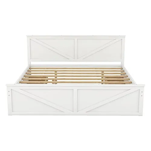 Cama Plataforma De Madera Tamaño King Con Cabecera Y Alm