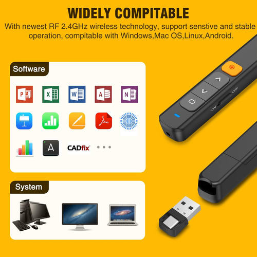 Apresentador Sem Fio Usb Tipo 2 Em 1 Apresentação De Control