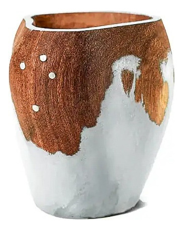 Mate Muu De Madera De Algarrobo + Bombilla De Acero Inox Blanco
