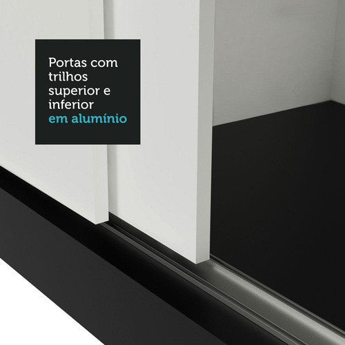 Armario doble Mônaco Madesa con espejos corredizos de 3 puertas, color Bp, negro/blanco