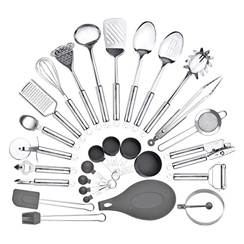 Set De Utensilios De Cocina De Acero Inoxidable, 28 Pie...