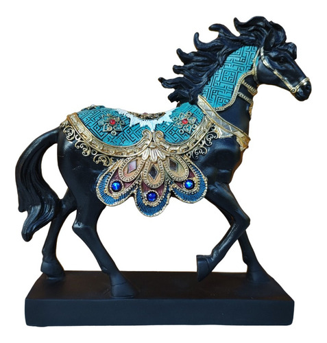 Adorno Figura Decorativa Caballo Negro Cuatro Patas, 22cm