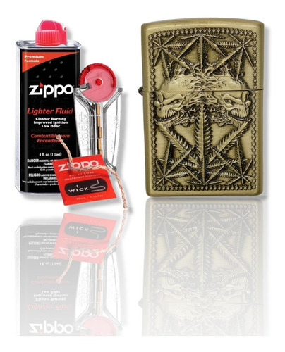 Kit Zippo / Gas Mecha Piedra + Encendedor Tipo Zippo Craneos