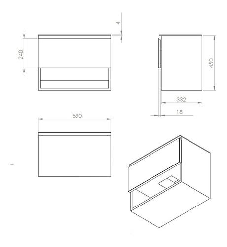 Imagen 3 de 10 de Vanitory Flotante 60cm Para Baño + Bacha Ovalada + Desagüe