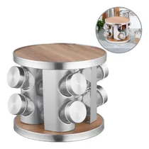 Comprar Porta Condimentos Giratório Inox E Madeira Com 8 Potes Vidro