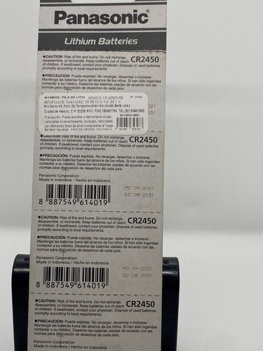 Panasonic Pila Litio Cr2450 Blister 5 Piezas Pack 5 Blister