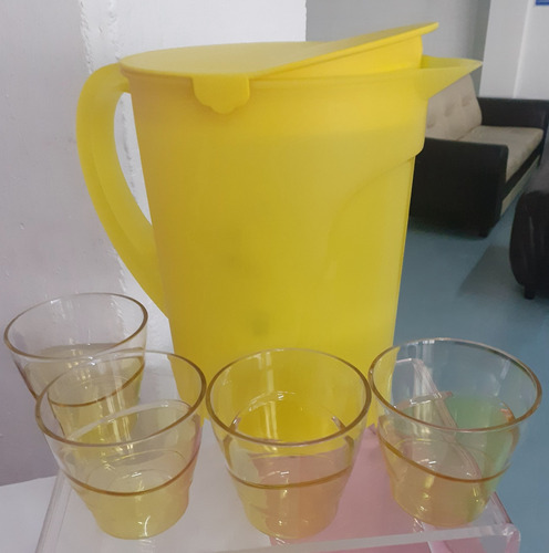 Jarra Murano Con 4 Vasos Luxury En Amarillo