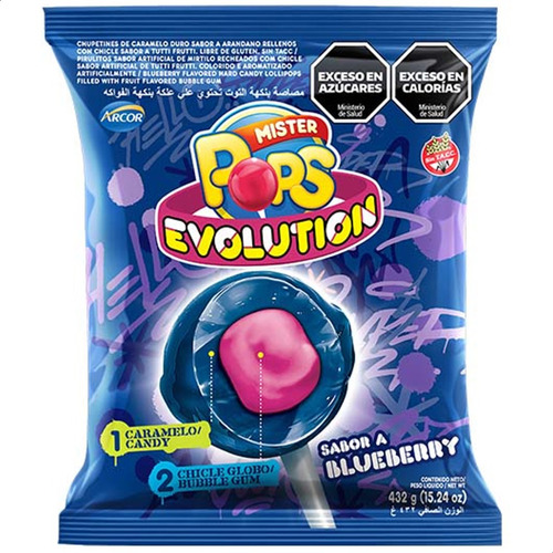 Chupetín Mr Pops Evolution Blueberry Chicle Cumpleaños Dulce