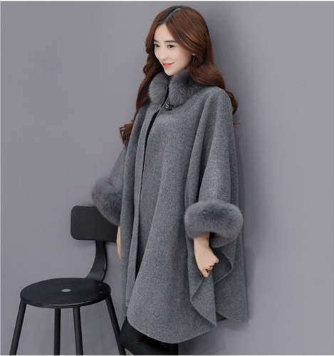Capa Chal Mujeres Estilo Coreano Cuello De Piel De Invierno