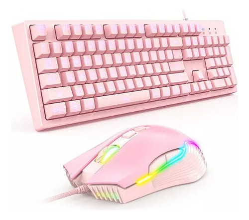 Kit Gamer Rosado Onikuma Teclado G25 Led + Mouse Rgb Cw905