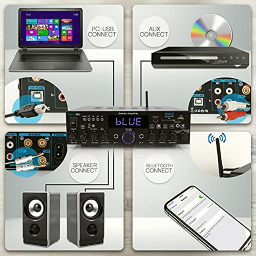 Pyle Amplificador Estéreo Inalámbrico Bluetooth Para El