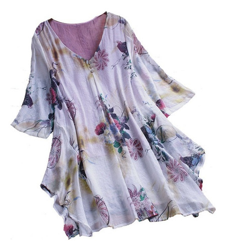 Blusa Casual Con Estampado Floral De Talla Grande