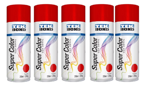 Kit 5 Tinta Aerossol Spray Geral Tekbond Super Color 350ml