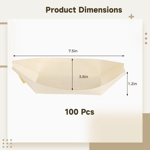 100 Platos De Bambú Desechables 7.5 Para Barcos Y Sushi