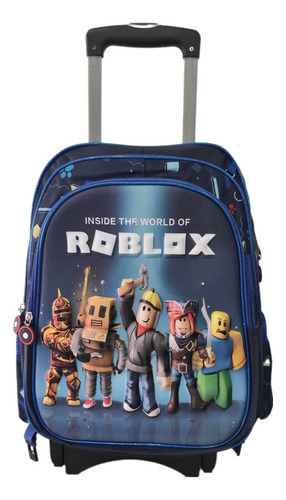 Mochila Primaria Roblox Con Llantas. Combo 3 Piezas Con Lonc Azul Oscuro Liso