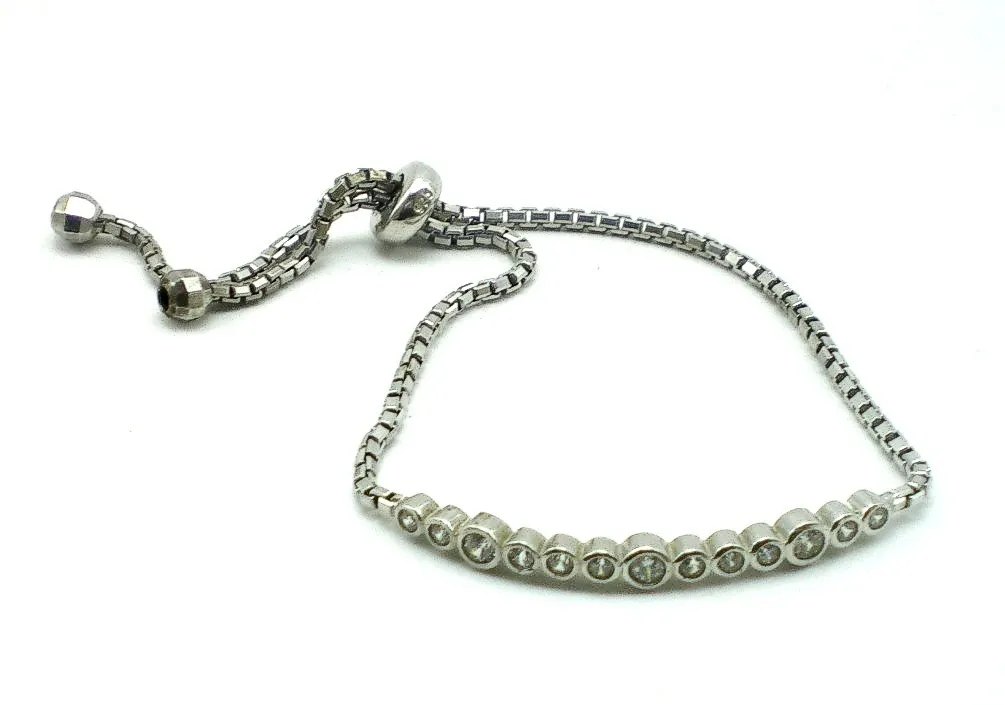 Pulsera De Plata 925 Y Zafiros Blancos Ajustable