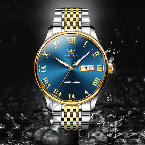 Reloj Automático Olevs 9929 Business Luminous Calendar Color Del Fondo Silver Gold Blue Silver Gold Blue