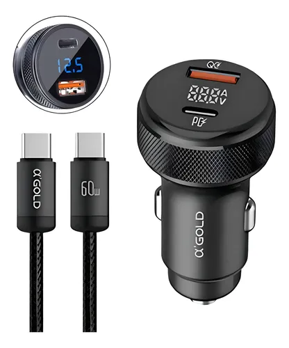 Carregador Veicular 60w Turbo Usb E Usb-c C Cabo Fonte Carro Cor ...