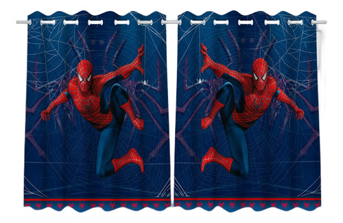 Cortina Infantil Temática 2,60x1,50 Mtrs Homem Aranha Cor Azul-escuro