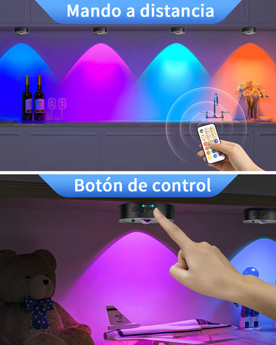 Bylifity® 4pzs Lampara Pared Luz Led Recargable, 13 Colores Rgb Luces De Disco Con Control Remoto, Inalámbricas Luz De Clóset Con Estación De Carga Negro