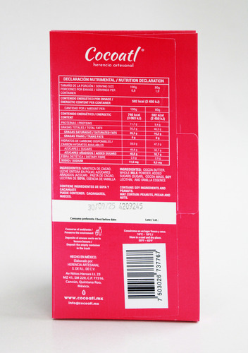 Barra De Chocolate Con Leche Cocoatl 40% Cacao