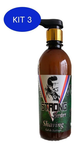 Kit 3 Shaving Gel De Barbear Strong Barber 500g Unidade