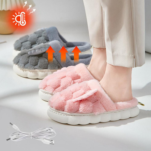 Sapatos De Aquecimento Elétrico Chinelos Pelúcia Quentes Usb