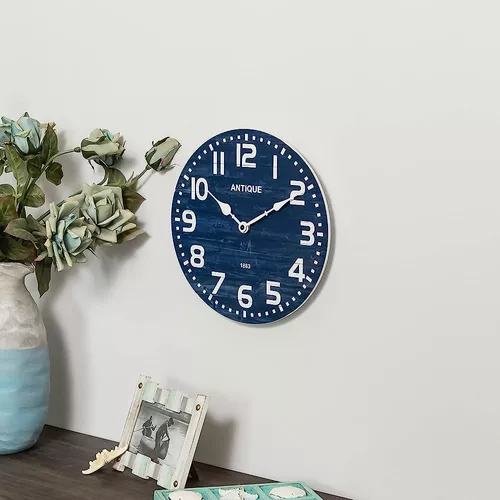 NIKKY HOME Reloj de pared de madera azul marino de 12 pulgadas, funciona  con pilas, silencioso, sin tictac, decoración para cocina, sala de estar