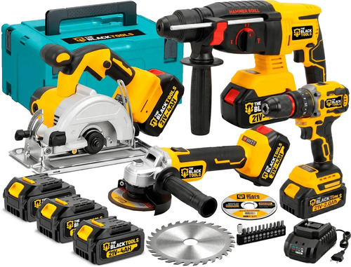 Kit Multi Ferramentas 4 Em 1 21v Sem Fio Furadeira Parafusadeira Martelete Rompedor Serra Circular Esmerilhadeira Maleta