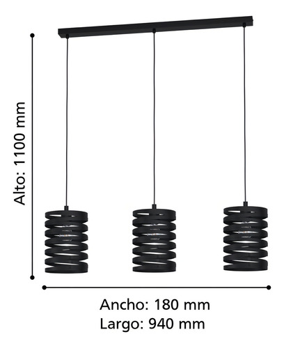 Lámpara Colgante Cremella acero Negro 3X40W E27 IP20 cod.99347