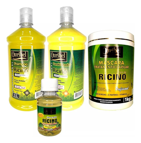 Kit Rícino Tratamento Capil + Shampoo + Condicionador + Óle