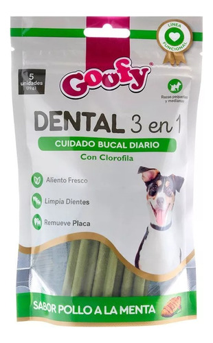 Goofy Dental 3 En 1 Snack Golosina Perro - Sabor Pollo Menta