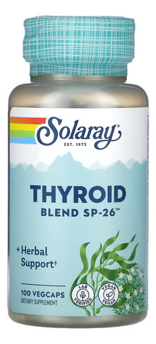 Solaray Thyroid Blend Sp-26 Tiroides 100 Cáp Sabor sin Sabor