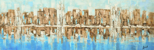 Imagen 3 de 9 de Cuadro Flores Paisaje Abstracto Pintado Al Oleo 150 X 50 Cm