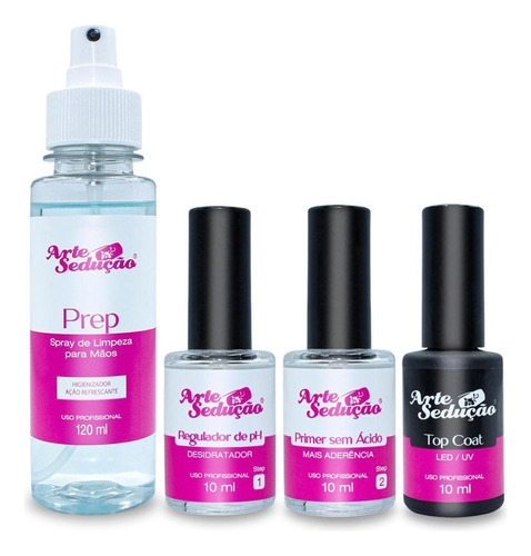 Kit Prep Spray + Regulador Ph + Primer Sem Ácido + Top Coat