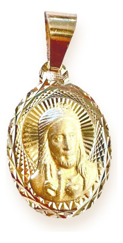 Medalla Sagrado Corazón Jesús Bgs Oval Diámantad 1.6 Oro 10k