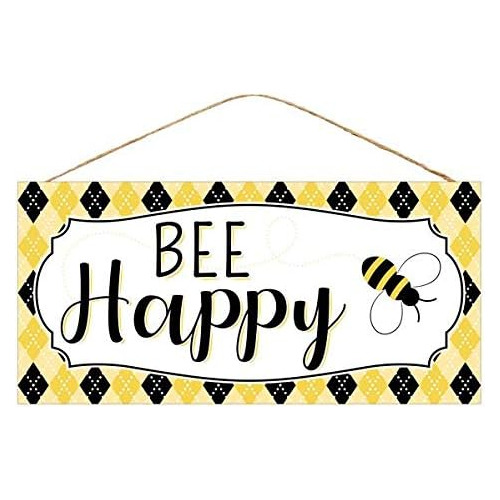 12  Wood Sign: Bee Happy - Bumble Bee Door Wall Hanger ...