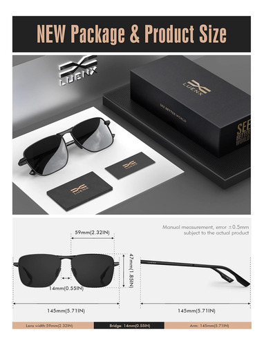 Luenx Hombres Rectangulares Gafas De Sol Polarizadas Retro