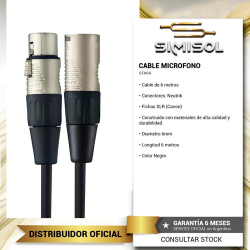Imagen 2 de 2 de Cable Xlr (canon) Neutrik Stagg Pro Microfono - 6 Metros