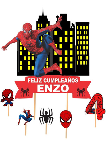 Cake Topper Adorno Torta Hombre Araña Spiderman Personalizad